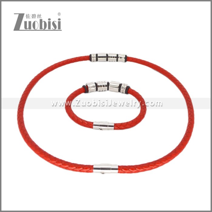 Leather Necklace and Bracelet Set s003119