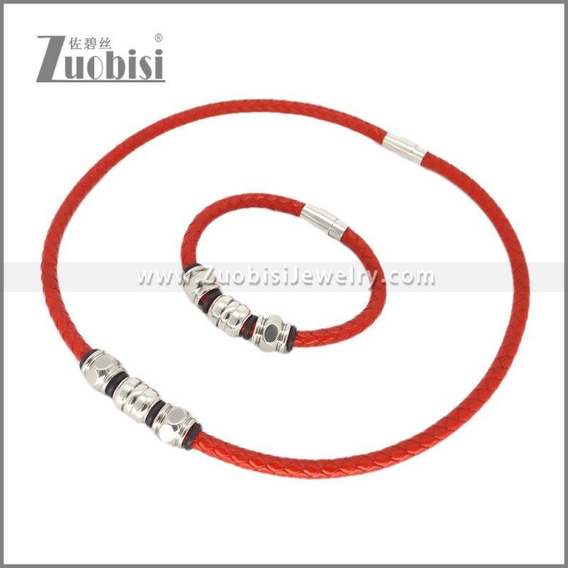 Leather Necklace and Bracelet Set s003122