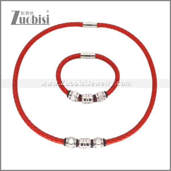 Leather Necklace and Bracelet Set s003122