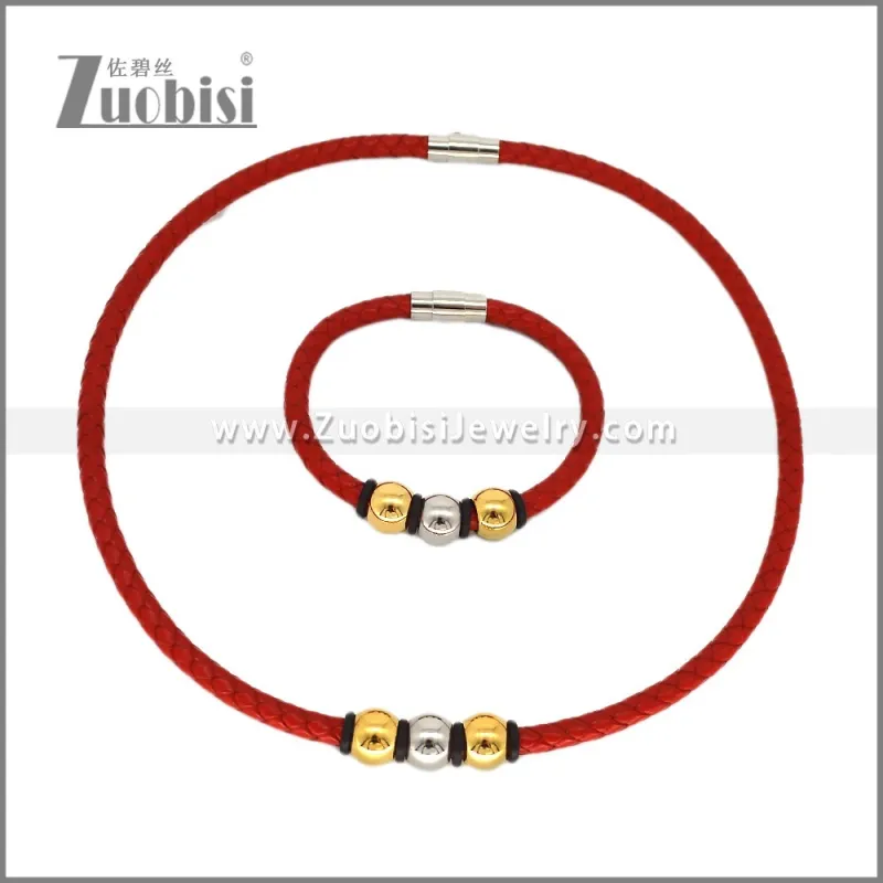 Leather Necklace and Bracelet Set s003117
