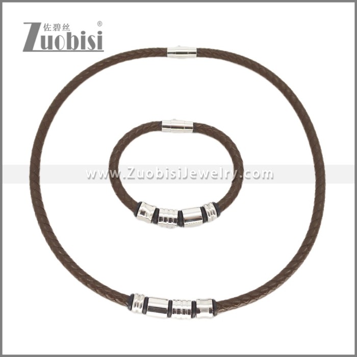 Leather Necklace and Bracelet Set s003118