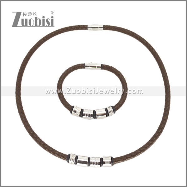 Leather Necklace and Bracelet Set s003118