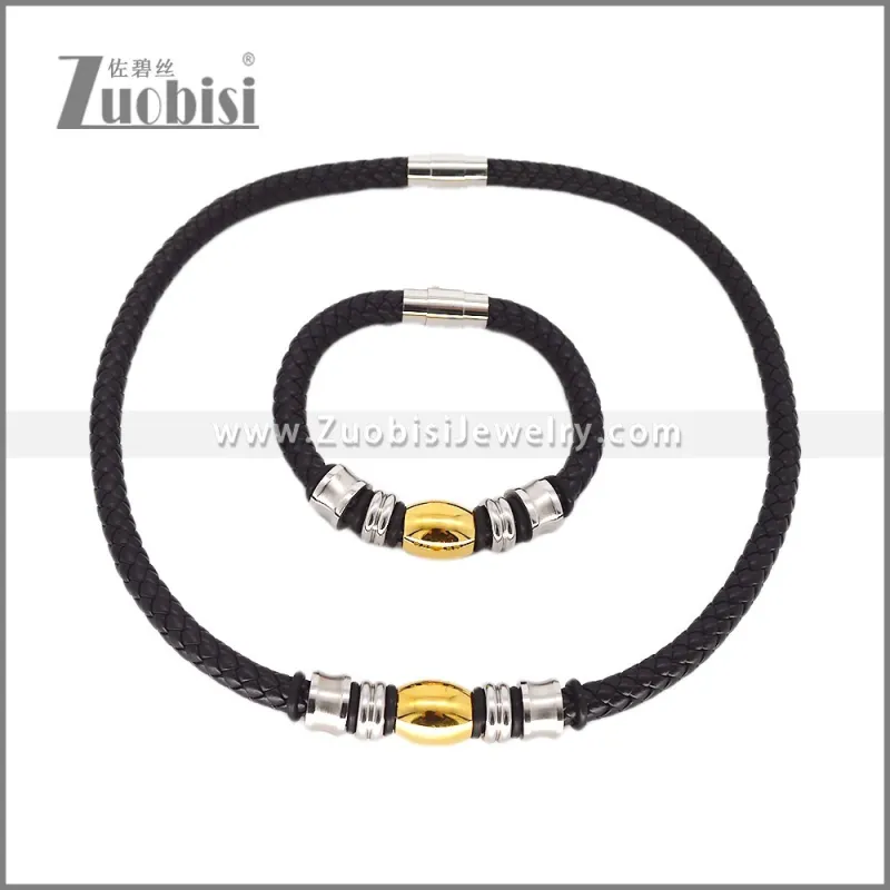 Leather Necklace and Bracelet Set s003093