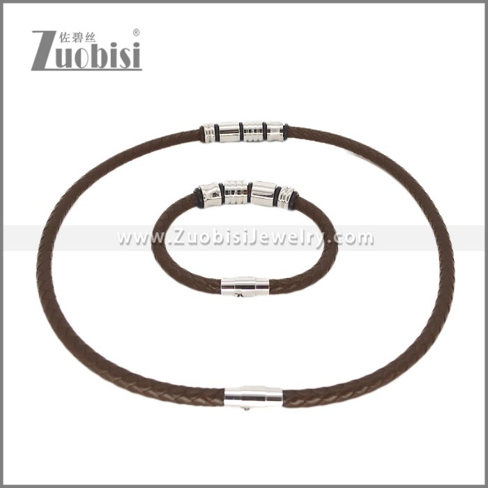 Leather Necklace and Bracelet Set s003118