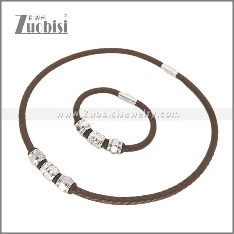 Leather Necklace and Bracelet Set s003121
