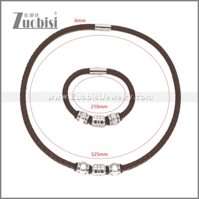 Leather Necklace and Bracelet Set s003121