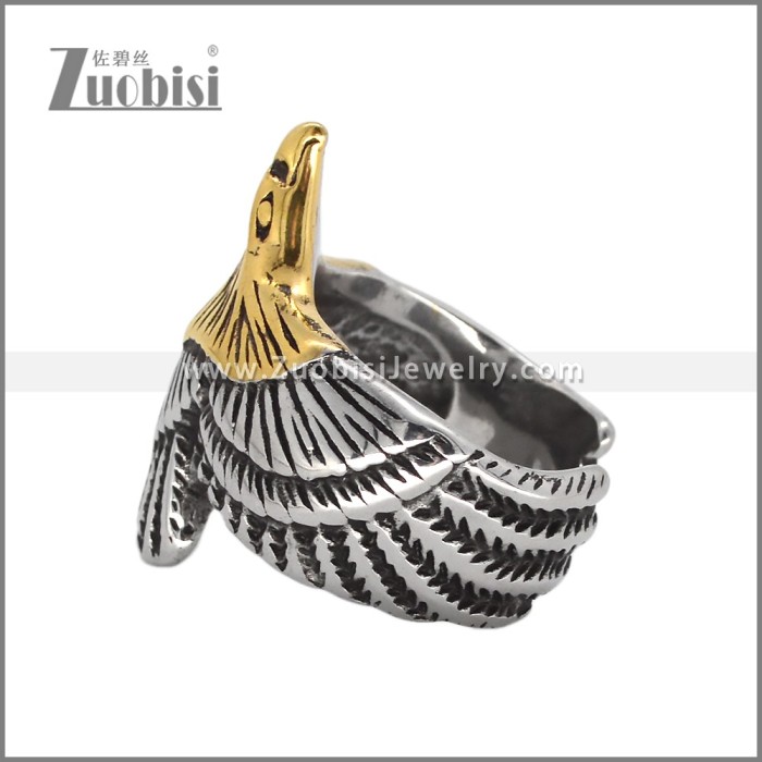 Bicolor Gold and Silver Stainless Steel Eagle Ring r010366SG