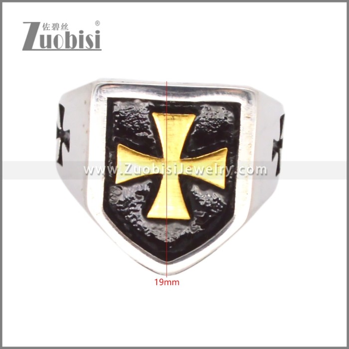 Bicolor Gold and Silver Stainless Steel Cross Ring r010386