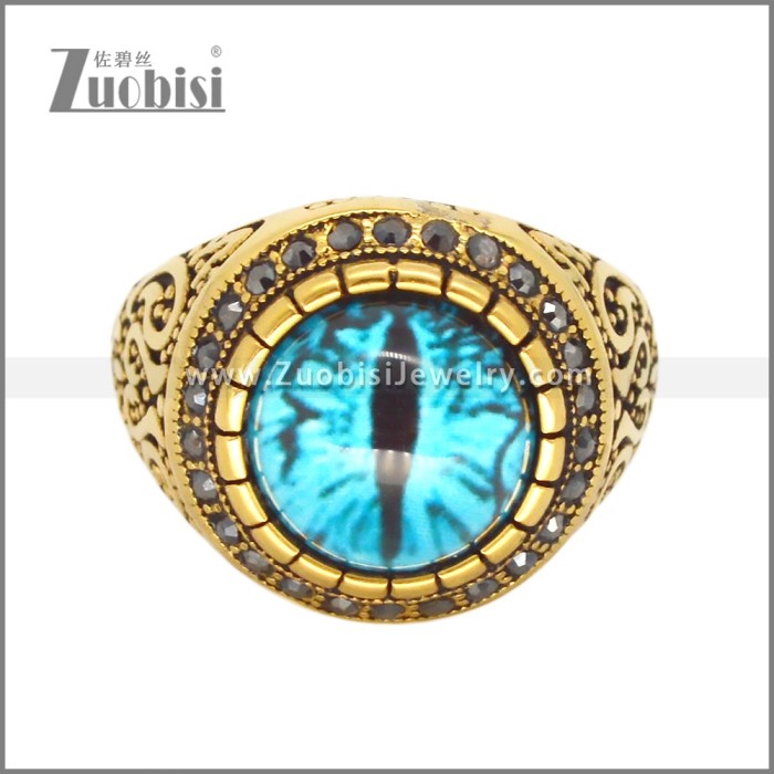 Light Blue Stainless Steel Opal Ring in Gold Plating r010371G2