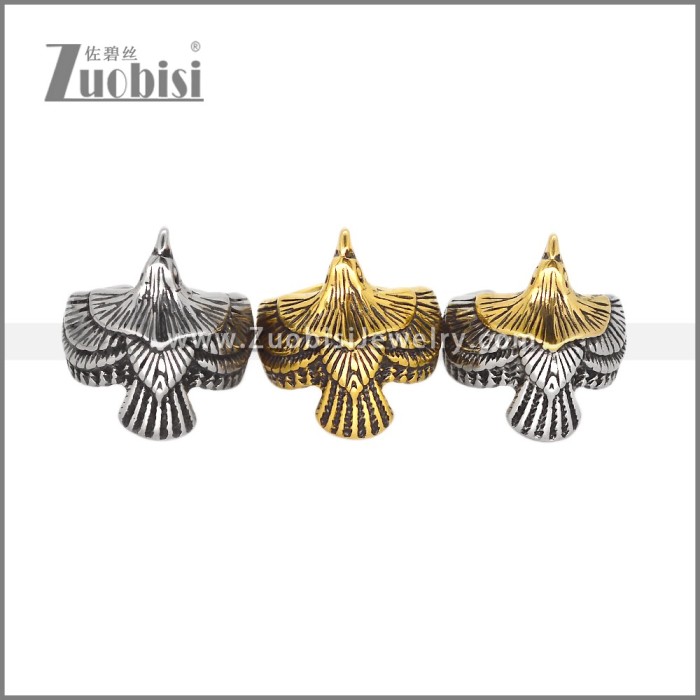 Bicolor Gold and Silver Stainless Steel Eagle Ring r010366SG