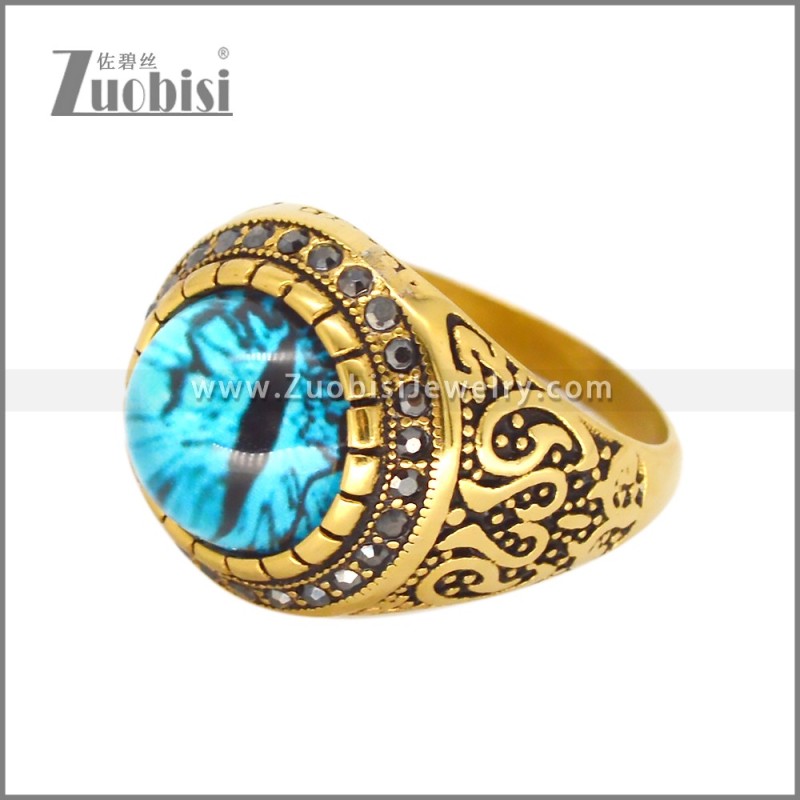 Light Blue Stainless Steel Opal Ring in Gold Plating r010371G2