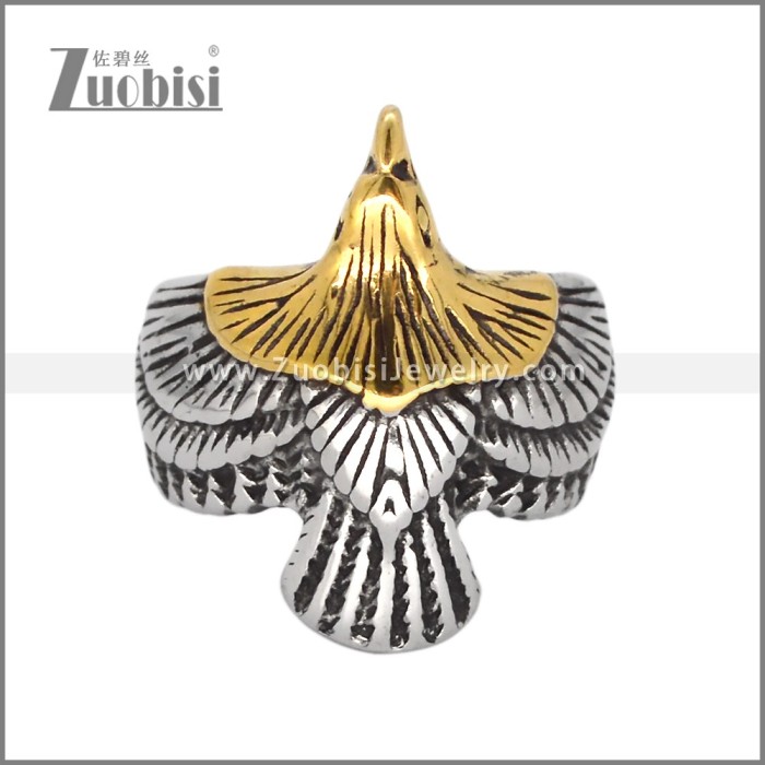 Bicolor Gold and Silver Stainless Steel Eagle Ring r010366SG