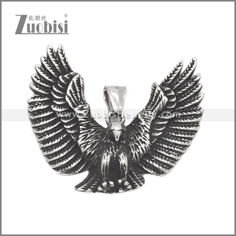 Vintage Silver Stainless Steel Crow Pendant p012823