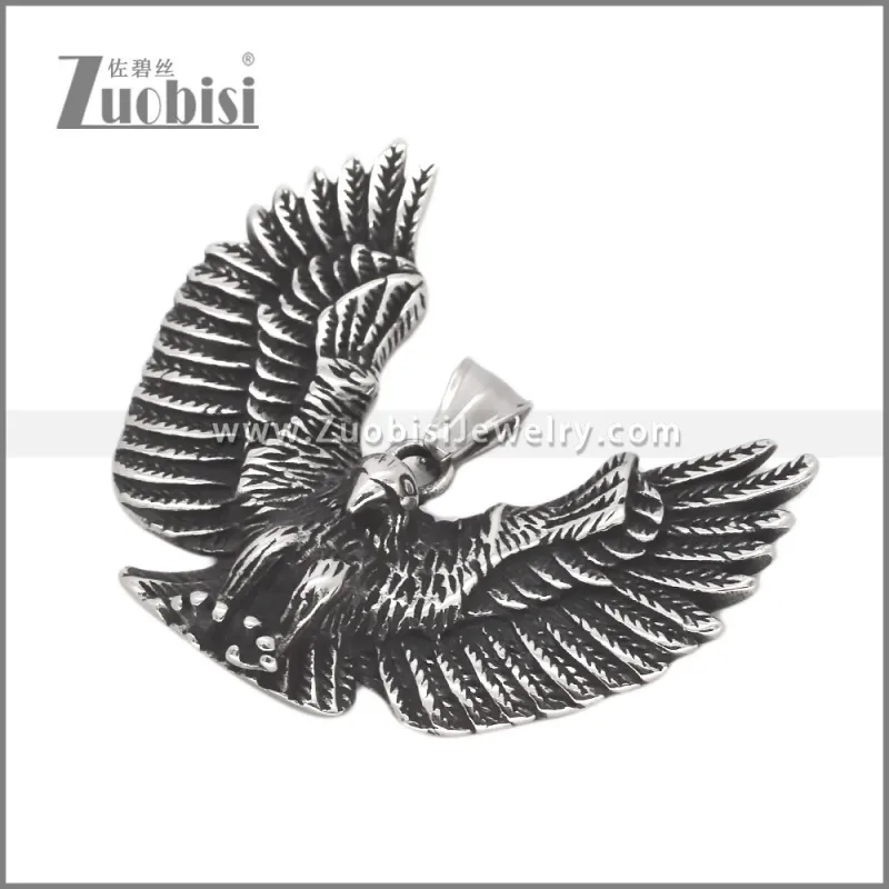 Vintage Silver Stainless Steel Crow Pendant p012823