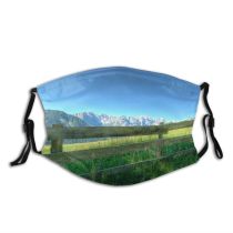 yanfind Idyllic Wooden Pasture Field Plants Tranquil Fence Scenery Mountains Rural Grass Meadow Dust Washable Reusable Filter and Reusable Mouth Warm Windproof Cotton Face