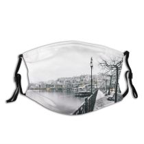yanfind Ice Snowfall Town Transportation Daylight Lampposts Benches Dawn Sea Bridge Dock Winter Dust Washable Reusable Filter and Reusable Mouth Warm Windproof Cotton Face