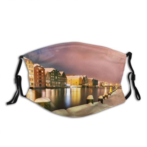 yanfind Riverbank Trondheim Night Snow Architecture Exterior Norway Building River Reflection Nidelva Temperature Dust Washable Reusable Filter and Reusable Mouth Warm Windproof Cotton Face