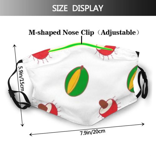 yanfind Botanical Fabric Health Tropical Rambutan Seamless Juicy Doodle Plant Vintage Garden Texture Dust Washable Reusable Filter and Reusable Mouth Warm Windproof Cotton Face