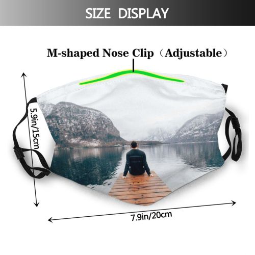yanfind Jetty Wooden Lake Landscape Scenic Daylight Outdoors Dock Snow Trees Winter Mountains Dust Washable Reusable Filter and Reusable Mouth Warm Windproof Cotton Face