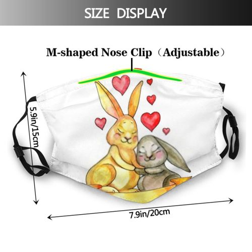 yanfind Isolated Picture Handdrawn Cute Watercolour Wildlife Wedding Fauna Rabbit Handwritten Hugging Valentine Dust Washable Reusable Filter and Reusable Mouth Warm Windproof Cotton Face