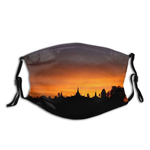 yanfind Religion Monk Spiritual Sky Horizon Silhouette Bouddhisme Cambodge Spirituality Sunset Cloud Khmer Dust Washable Reusable Filter and Reusable Mouth Warm Windproof Cotton Face