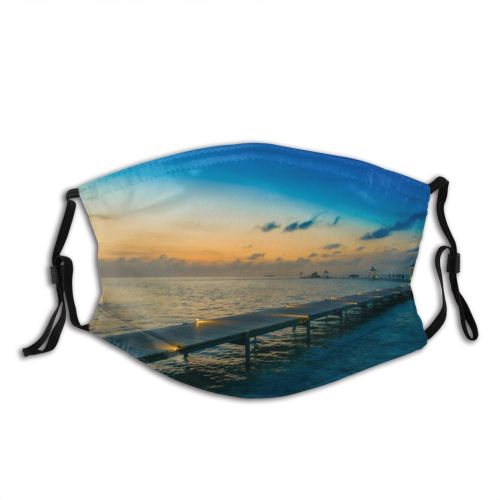 yanfind Jetty Sunset Lights Evening Waves Sea Clouds Beach Island Dock Boardwalk Outdoors Dust Washable Reusable Filter and Reusable Mouth Warm Windproof Cotton Face