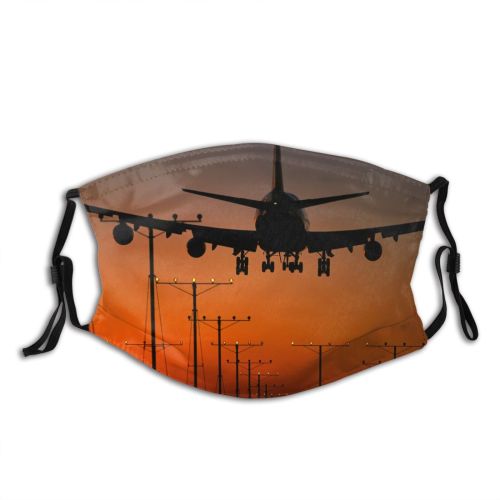 yanfind Jet Wide Airplanes Vehicle Runway Lights Sunrises Evening Air Aircraft Motions Landing Dust Washable Reusable Filter and Reusable Mouth Warm Windproof Cotton Face