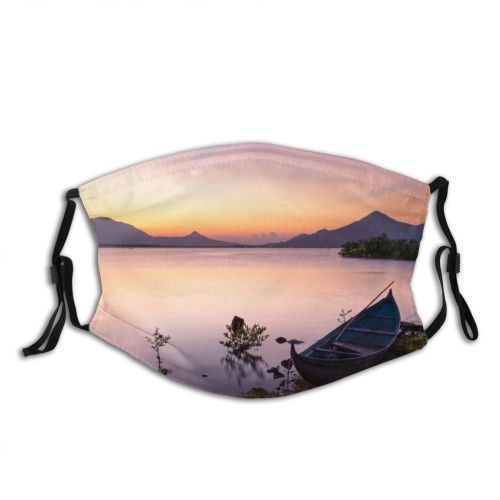 yanfind Idyllic Watercraft Afterglow Lake Golden Calm Dawn Mountain Canoe Plants Tranquil Dramatic Dust Washable Reusable Filter and Reusable Mouth Warm Windproof Cotton Face