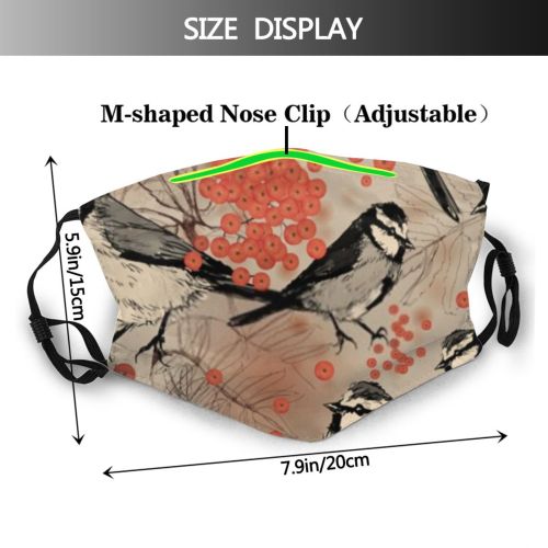 yanfind Chickadee Lovely Decor Bird Tit Little Cute Old Seamless Winter Berry Autumn Dust Washable Reusable Filter and Reusable Mouth Warm Windproof Cotton Face