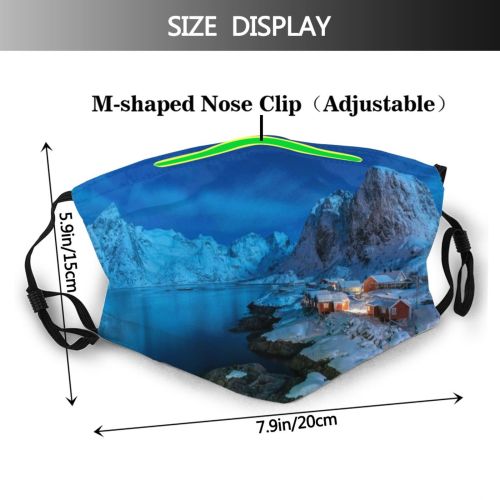yanfind Ice Hamnoy Range Landscape Island Coastline Peak Lofoten Polar Night Snow Place Dust Washable Reusable Filter and Reusable Mouth Warm Windproof Cotton Face