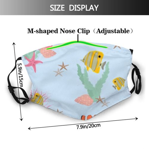 yanfind Life Cute Fishing Seamless Colorful Wildlife Fauna Summer Endless Shell Coral Seaweed Dust Washable Reusable Filter and Reusable Mouth Warm Windproof Cotton Face