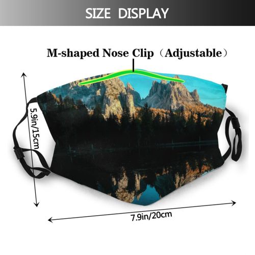 yanfind Lake Calm Mountain Mountains Peak Outdoors Trees Sky Clear Placid Waters Reflection Dust Washable Reusable Filter and Reusable Mouth Warm Windproof Cotton Face