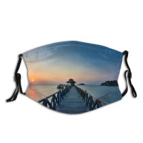 yanfind Jetty Idyllic Wooden Sunset Dawn Beauty Sea Bridge Tranquil Fence Dramatic Scenery Dust Washable Reusable Filter and Reusable Mouth Warm Windproof Cotton Face