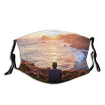 yanfind Idyllic Vacation Amazing Golden Sunset Relaxation Dawn Waves Sea Beach Scenery Breathtaking Dust Washable Reusable Filter and Reusable Mouth Warm Windproof Cotton Face