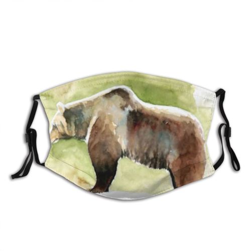 yanfind Isolated Fur Cute Grizzly Watercolour Wildlife Bear Design Art Watercolor Forest Wild Dust Washable Reusable Filter and Reusable Mouth Warm Windproof Cotton Face