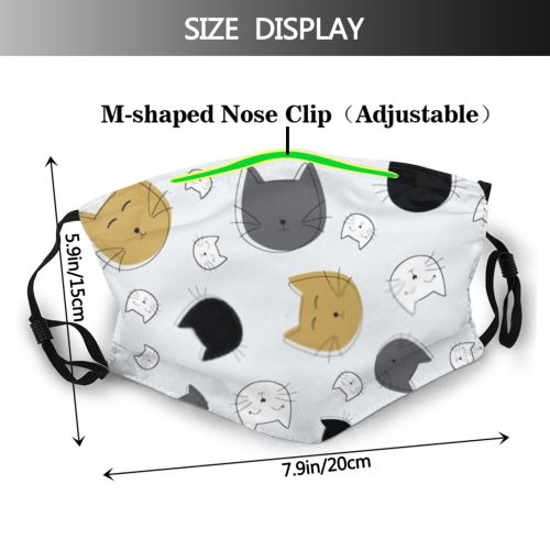 yanfind Cat Kitty Cute Swatch Kittens Silhouette Grey Seamless Design Sweet Face Pet Dust Washable Reusable Filter and Reusable Mouth Warm Windproof Cotton Face