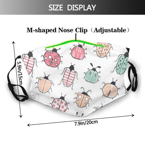 yanfind Isolated Beetle Handdrawn Cute Dot Insect Colorful Seamless Stylish Pastel Doodle Meadow Dust Washable Reusable Filter and Reusable Mouth Warm Windproof Cotton Face