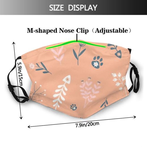yanfind Cat Cute Fishbone Seamless Wildlife Summer Blossom Design Pet Branch Leaf Decoration Dust Washable Reusable Filter and Reusable Mouth Warm Windproof Cotton Face