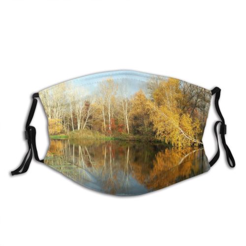 yanfind Leaf Landscape Reflection Fall River Tree Leaf Sky Natural Autumn Bank Dust Washable Reusable Filter and Reusable Mouth Warm Windproof Cotton Face