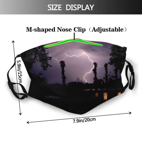 yanfind Strike Cloud Thunderstorm Sky Night Lightning Tree Atmospheric Storm Thunder Lightning Darkness Dust Washable Reusable Filter and Reusable Mouth Warm Windproof Cotton Face