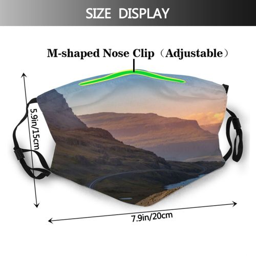 yanfind Lake Golden Daylight Sunset Road Clouds Panoramic River Landscapes Mountains Grass Hills Dust Washable Reusable Filter and Reusable Mouth Warm Windproof Cotton Face