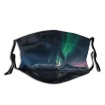 yanfind Idyllic Lake Evening Night Stars Mountain Geological Tranquil Aurora Scenery Capped Mountains Dust Washable Reusable Filter and Reusable Mouth Warm Windproof Cotton Face