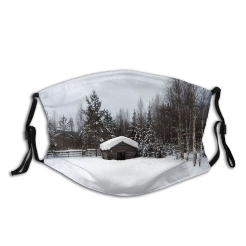 yanfind Winter Rural Sky Cabin Tree Plant Home Winter Freezing Area Snow Finland Dust Washable Reusable Filter and Reusable Mouth Warm Windproof Cotton Face