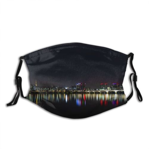 yanfind Lake Landmark Downtown Evening Reflections Night Harbor Seoul Panorama Marina Port Urban Dust Washable Reusable Filter and Reusable Mouth Warm Windproof Cotton Face