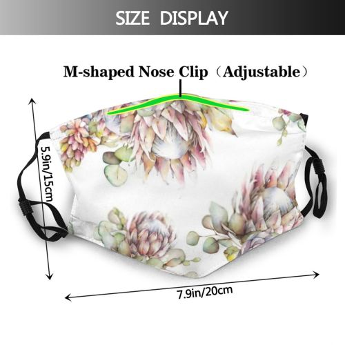 yanfind  Spring Flower Botany Vintage Garden Flora Bud Plant Watercolor Protea Branch Dust Washable Reusable Filter and Reusable Mouth Warm Windproof Cotton Face