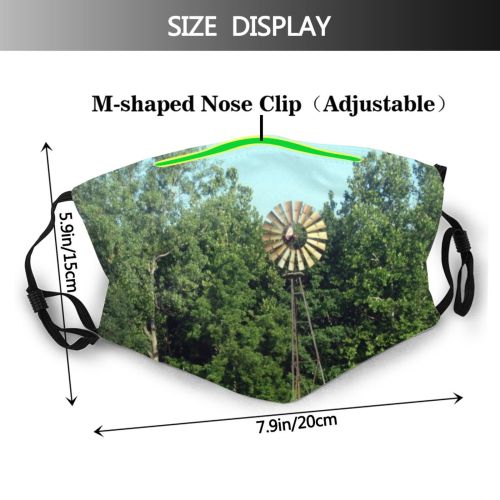yanfind Mill Field Natural Vegetation Landscape Plant Meadow Prairie Grassland Tree Windmill Rural Dust Washable Reusable Filter and Reusable Mouth Warm Windproof Cotton Face