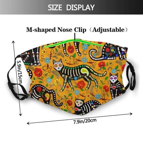 yanfind Abstract Halloween Cat Kitty Mexico Seamless Sugar Calavera Skull Mexican Repeat Dead Dust Washable Reusable Filter and Reusable Mouth Warm Windproof Cotton Face