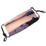 yanfind Idyllic Watercraft Afterglow Lake Golden Calm Dawn Mountain Canoe Plants Tranquil Dramatic Dust Washable Reusable Filter and Reusable Mouth Warm Windproof Cotton Face