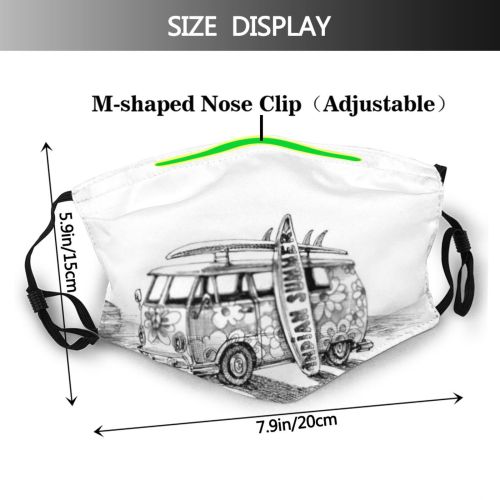 yanfind Bus Vacation Shore Beach Board Hawaii Tropical Car Lifestyle Palm Adventure Hobby Dust Washable Reusable Filter and Reusable Mouth Warm Windproof Cotton Face