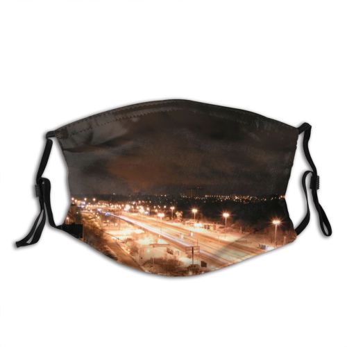 yanfind Winter Urban Lodz Cloud Lighting Metropolitan City Night Night Sky Light Road Dust Washable Reusable Filter and Reusable Mouth Warm Windproof Cotton Face